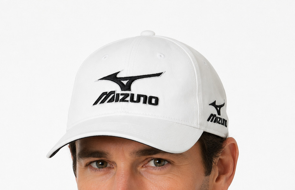 Mizuno Tour Series Golf Hat Cap White Black Emboridered Adjustable Cotton